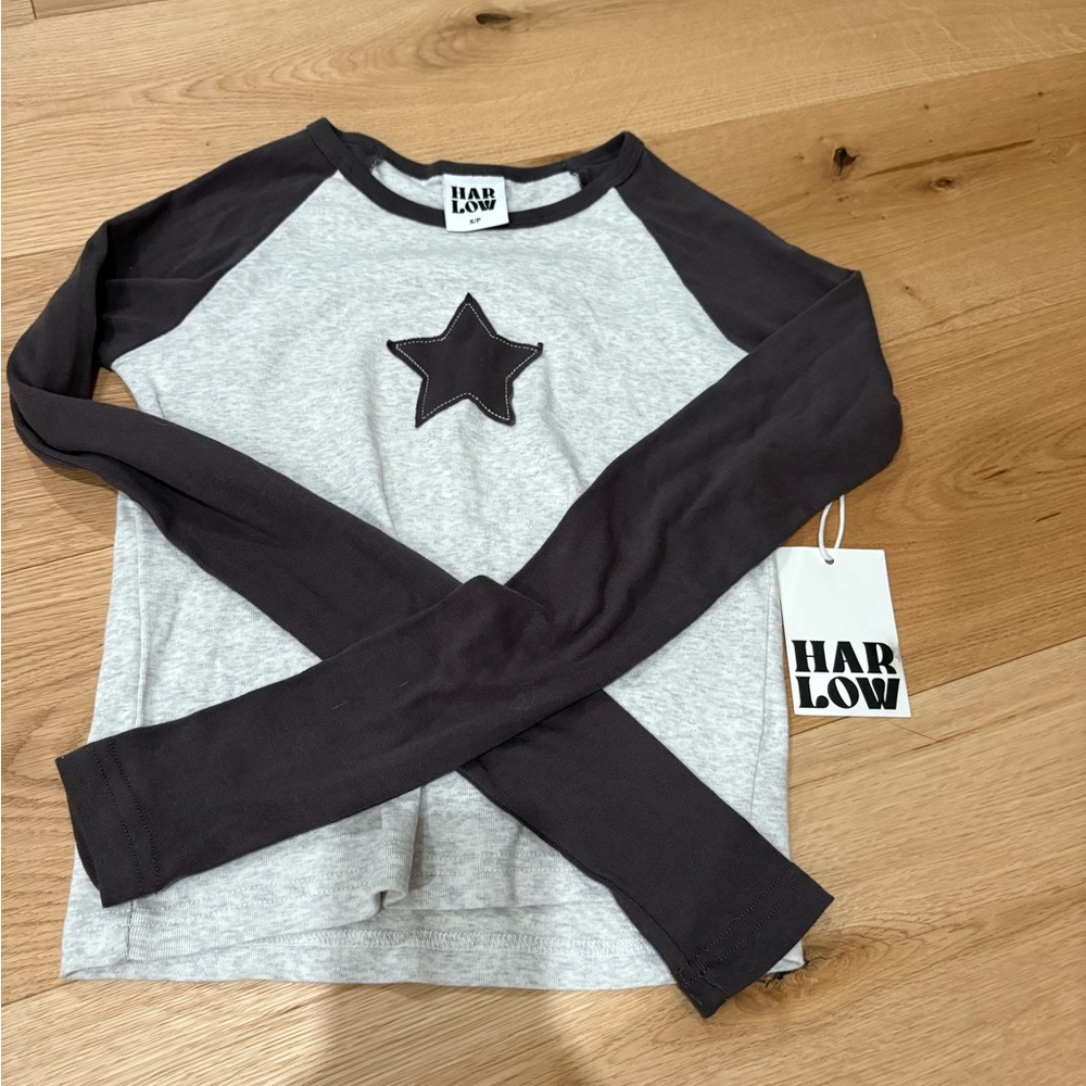 Harlow Kids Long Sleeve Star Tee - Gray and Black